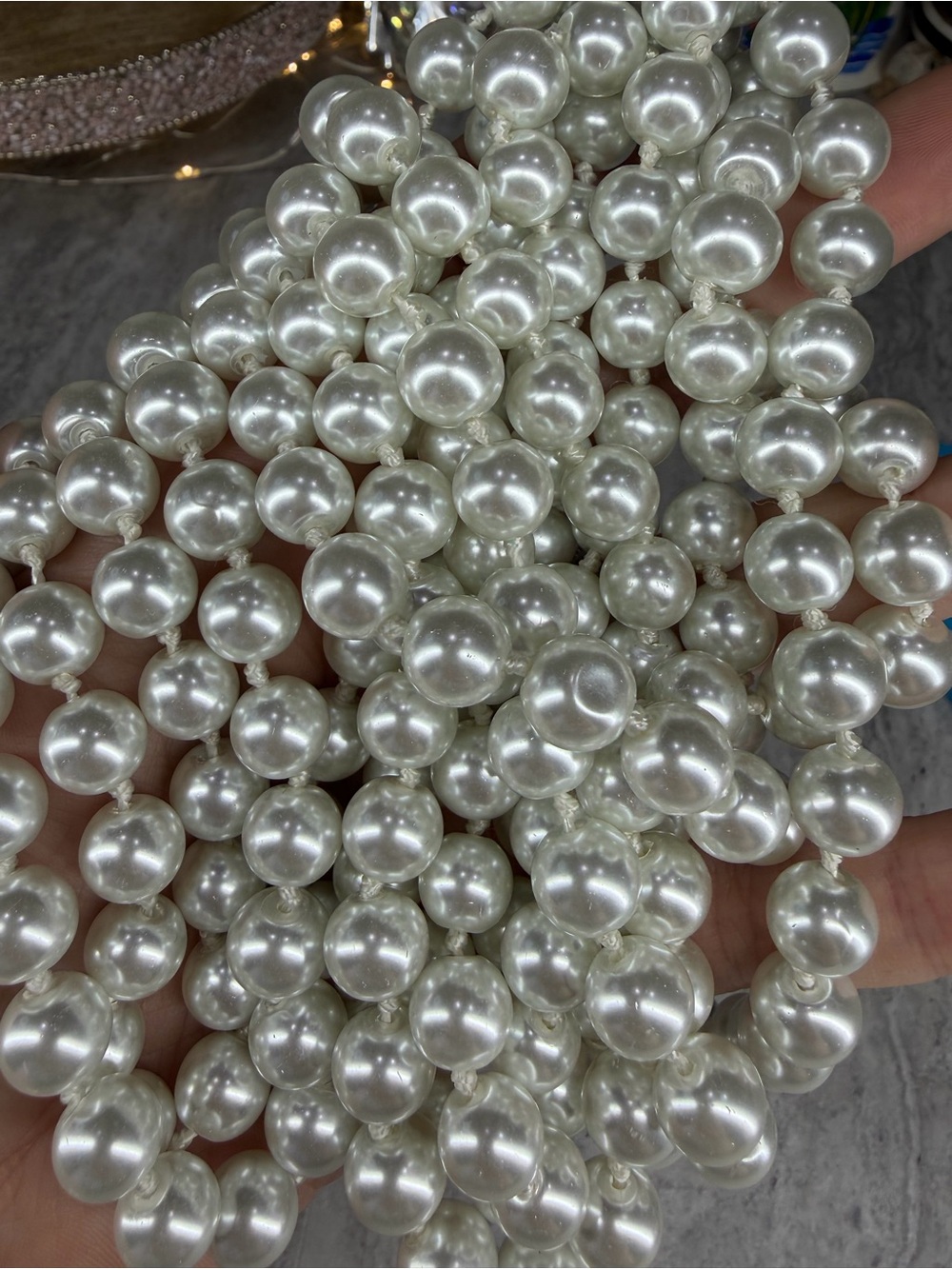 Glass Pearl Necklace 100 Inches Knotted Long White Beads Beaded Jewelry Opera - Picture 2 of 3